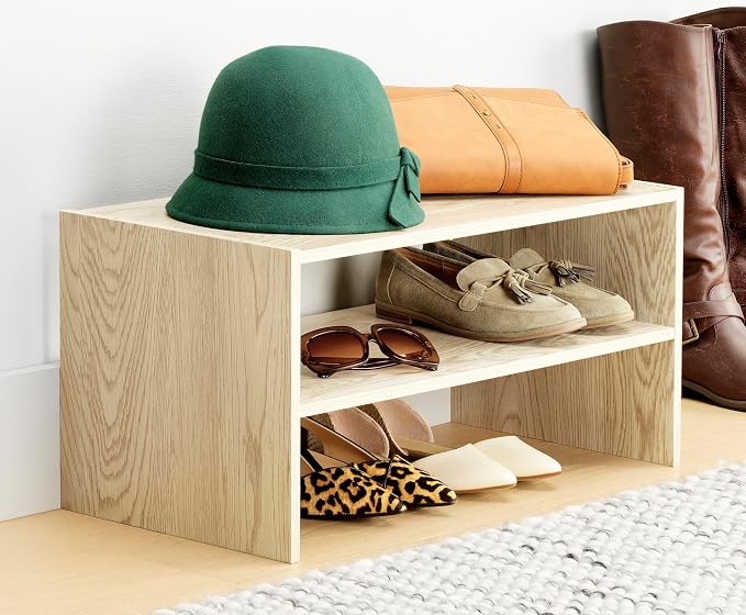 Whitmor Wood Stackable 2-Shelf Shoe Rack, White Oak, 24 inches - Image 2
