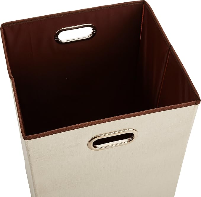 Amazon Basics Rectangular Foldable Laundry Basket Hamper, Beige/Brown - Image 2