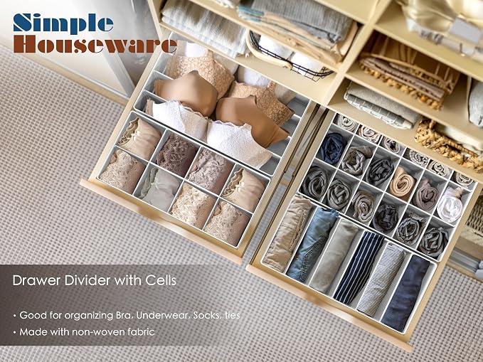Simple Houseware 4-Pack Drawer Organizer Set - Closet Dividers for Underwear, Socks, Bras, Scarves, Ties - Foldable Non-Woven Storage Boxes, Gray - Image 6