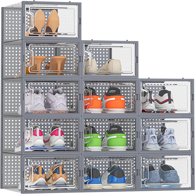 HOMIDEC Shoe Storage, 12 Pack Shoe Organizer for Closet, Shoe Boxes Clear Plastic Stackable Shoe Containers with Lids for Size 10 by DecorateYourHome