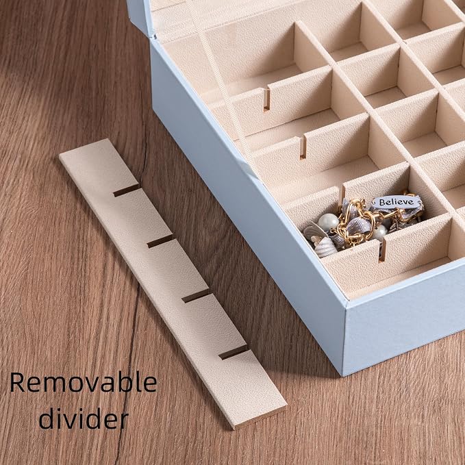 Frebeauty Earring Organizer Classic Jewelry Box 50 Slots Double Layer Jewelry Storage Case with 6 Necklace Hook and Bracelet Pocket(Sky Blue) - Image 5