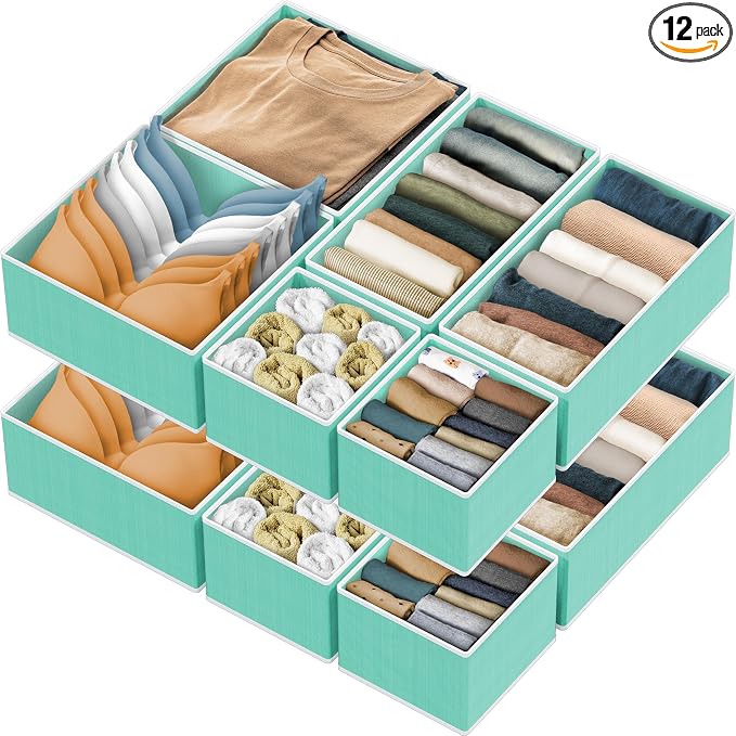 SIMPLE HOUSEWARE Foldable Drawer Organizer for Clothes/Underwear/Panty/Onesie Stocking Bin, Set of 12, Turquoise by SimpleHouseware