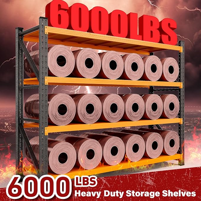 6000LBS Heavy Duty Garage Shelving Units,79" Wide & Deep Storage Shelves,Orange Metal Garage Shelves,Large Storage Rack,Steel Shelf,Industrial Shelving for Shop,Warehouse,79" W x 24" D x 79" H - Image 3