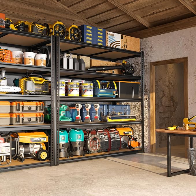 48" W Garage Shelving Heavy Duty 3080LBS Garage Storage Shelving, 5 Tier Adjustable Metal Shelving Unit Utility Rack Shelf for Warehouse, Pantry, Closet, Kitchen 72" H x 48" W x 24" D, Black,2PCS - Image 2