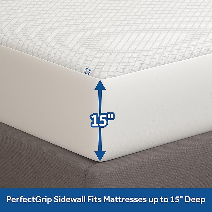 Sealy Spot and Stain Protection and Release Waterproof Fitted Mattress Protector Twin Size Comfort Soft Knit Top Sidewalls Stretch Fits Mattresses 15 Deep Machine Washable Mattress Cover (White)