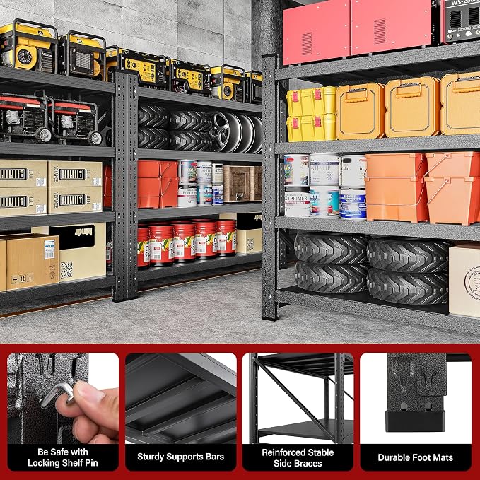 2000LBS Heavy Duty Garage Shelving Units,40" Wide & Deep Storage Shelves,Metal Garage Shelves,Large Storage Rack,Steel Shelf,Industrial Shelving for Shop,Warehouse,Basement,40" W x 20" D x 60" H - Image 7
