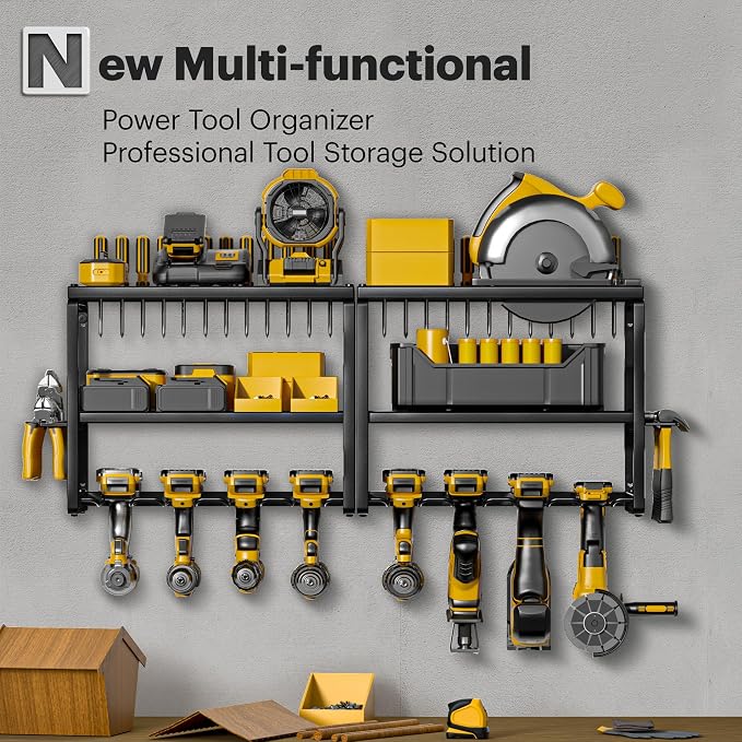 Spampur Power Tool Organizer, 15 Min Fast Assembly, 8 Slots 3 Layer Heavy Duty Metal & Max 150lb load Cordless Power Dill Holder in Garage/Workshop/Pegboard/Shed Suitable for giving for Father's Day - Image 3