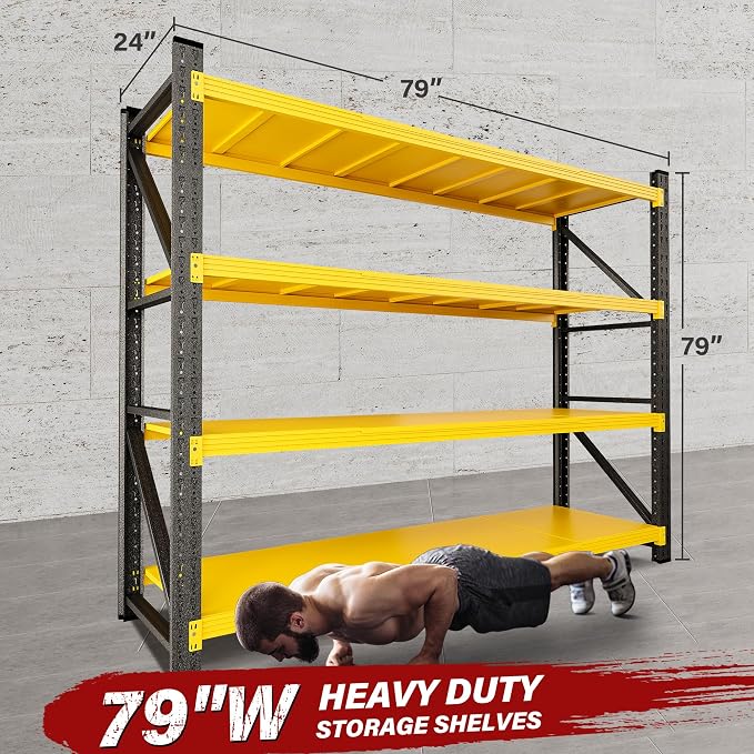6000LBS Heavy Duty Garage Shelving Units,79" Wide & Deep Storage Shelves,Yellow Metal Garage Shelves,Large Storage Rack,Steel Shelf,Industrial Shelving for Shop,Warehouse,79" W x 24" D x 79" H - Image 2