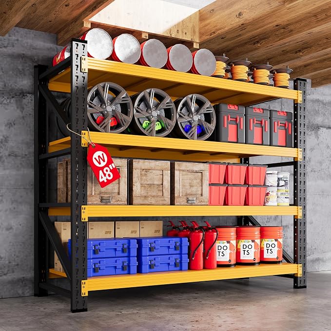 48" W Metal Garage Shelf Heavy Duty, 3000LBS Metal Shelving Units, 4 Tier Tall Steel Shelving, 24" Deep Steel Shelf Rack , Adjustable Utility Standing Shelf for Warehouse/Shop 48"W x 24"D x 70"H by AFAIF