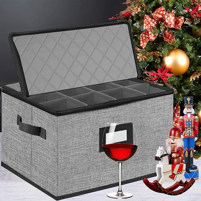China Storage Containers hard shell-Quilted Wine Glass Storage Box,Moving Boxes,Storage Containers for Organizing,Stackable Stemware Storage Cases,Moving Supplies,Household Essentials - Image 6