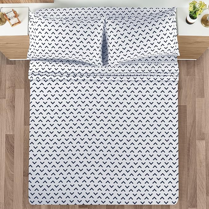 Utopia Bedding Queen Sheet Set, Soft Microfiber 4 Piece Bed Sheets with 15" Deep Pocket - Easy Care Brushed Microfiber (Arrows - Navy)