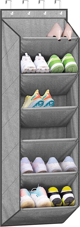 SLEEPING LAMB Shoe Rack for Door with Large Deep Pocket, Over The Door Shoe Organizer for Closet, Dorm and Narrow Hanging Sneaker Storage Holder, Grey by SLEEPINGLAMB