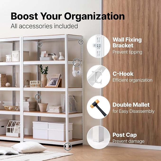 HOMEDANT House 5 Tier 24.1" W Laminated Metal Shelving Unit Adjustable Storage Utility Rack Heavy Duty Shelves Organization Multipurpose Shelf Kitchen Garage Pantry Closet 1 Pack - Image 9