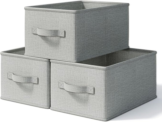 LayerSpace 3 Pack Fabric Storage Bins for Shelves | 11.5x8.75x6.5in Closet Storage Baskets | Collapsible Storage Bins | Fabric Closet Organizers with Handles | Light Gray by LaySpace-YourRoomOrganizer