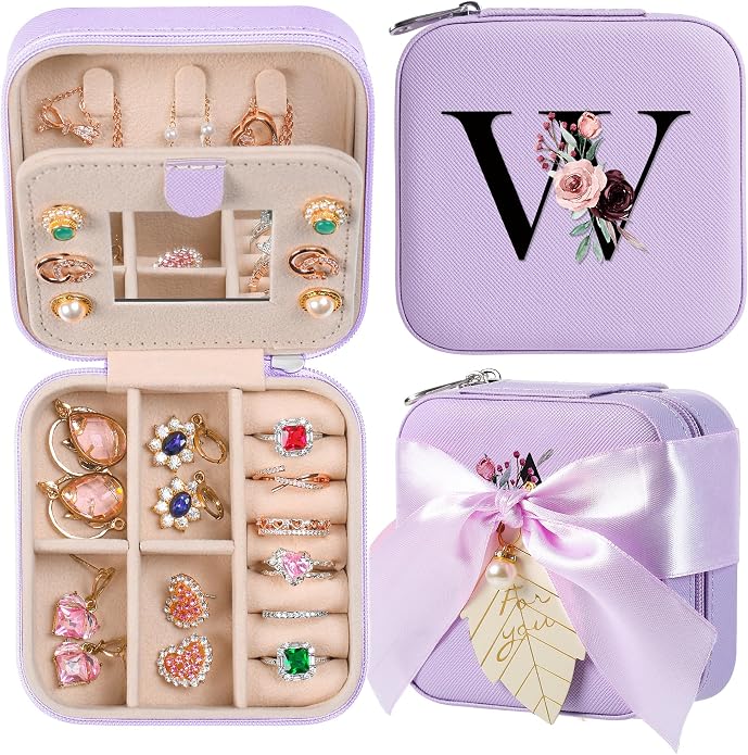 AYGXU Travel Jewelry Box for Women and Girls - Small Case With Initial A-Z - Teacher Gifts by AYGXU