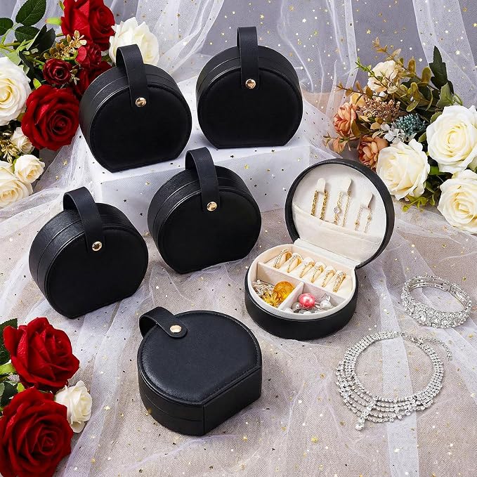 MAQUITA 10 Pack Travel Jewelry Case Mini Leather Bridesmaid Jewelry Gift Box Bulk, Half Moon Design, Detachable Handle, Small Earring Storage Organizer for Women Girls Bridesmaid Proposal Gifts - Image 4