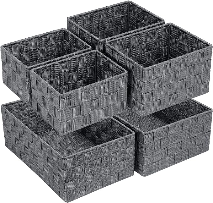 Posprica Woven Storage Baskets for Organizing 6 Pack, Large&Small Storage Cube Bins Set for Bathroom, Storage Boxes Container for Drawer, Closet, Shelf, Dresser, Dark Grey by Posprica