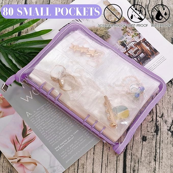 Earring Organizer Case Travel Jewelry Organizer Transparent Jewelry Storage Book for Necklace Bracelet Ring Holder with Small Clear Zippered Pouch - Image 6