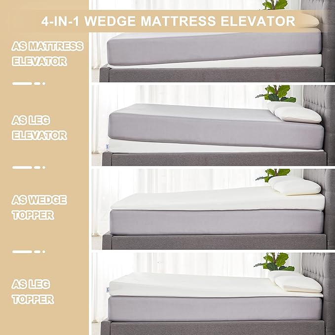 King Inclined Wedge Mattress Topper, 5-Inch, Washable, Non-Slip Bottom, Promotes Better Sleep, Reduces Snoring, GERD Relief