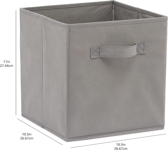 Amazon Basics Collapsible Fabric Storage Cubes Organizer with Handles, Sturdy, Foldable, Space-Saving, 10.5"x10.5"x11", Gray, 6-Pack - Image 4