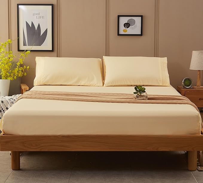 SONORO KATE Bed Sheet Set Super Soft Microfiber 1800 Thread Count Luxury Egyptian Sheets 18-Inch Deep Pocket Wrinkle and Hypoallergenic-4 Piece(Queen Ivory)