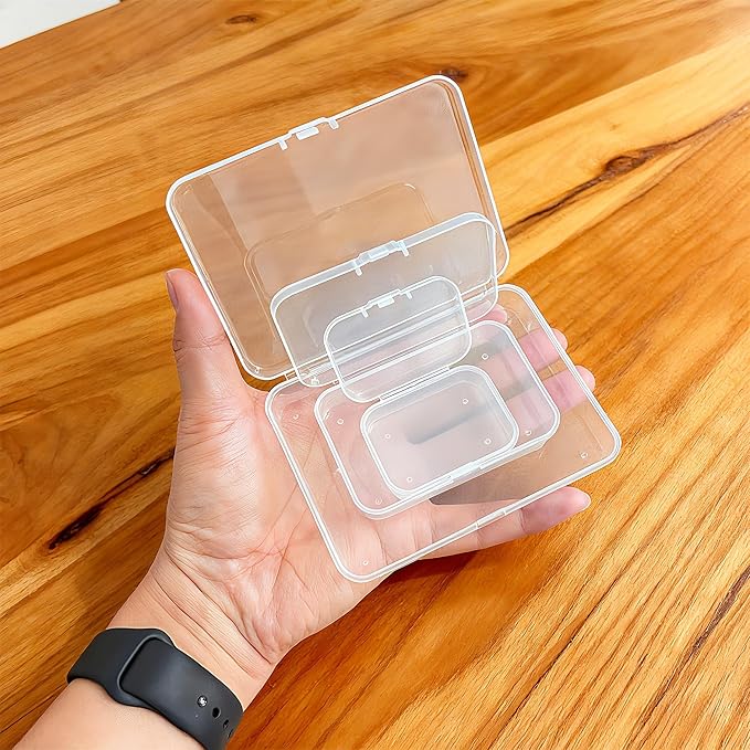 LJY 28-Piece Plastic Storage Containers with Lids (3 Assorted Sizes), Rectangular Organizer Box Set Clear Organizer Bins for Beads & Jewelry Findings, Instant Visibility, Transparent