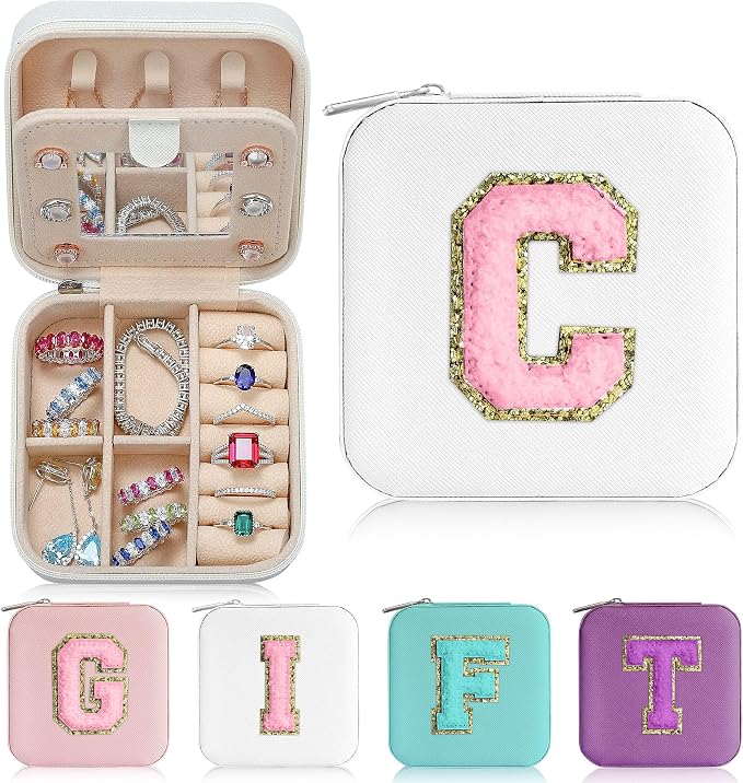 Parima Travel Essentials for Women Jewelry Box, Travel Accessories for Teen Girls Trendy Stuff | Necklace Organizer Earrings Organizer Ring Organizer - Letter C, White by PARIMA