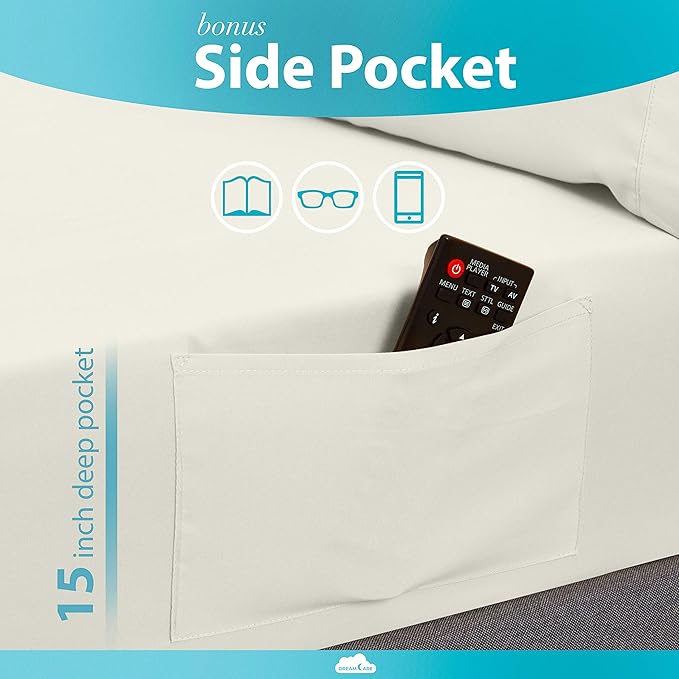 DREAMCARE California King Sheet Sets - 6 pcs Breathable Cooling Bed Sheets - up to 15" Deep California King Sheets with Side Pockets -Extra Soft 100% Brushed Hypoallergenic Hotel Luxury Bedding -Ivory