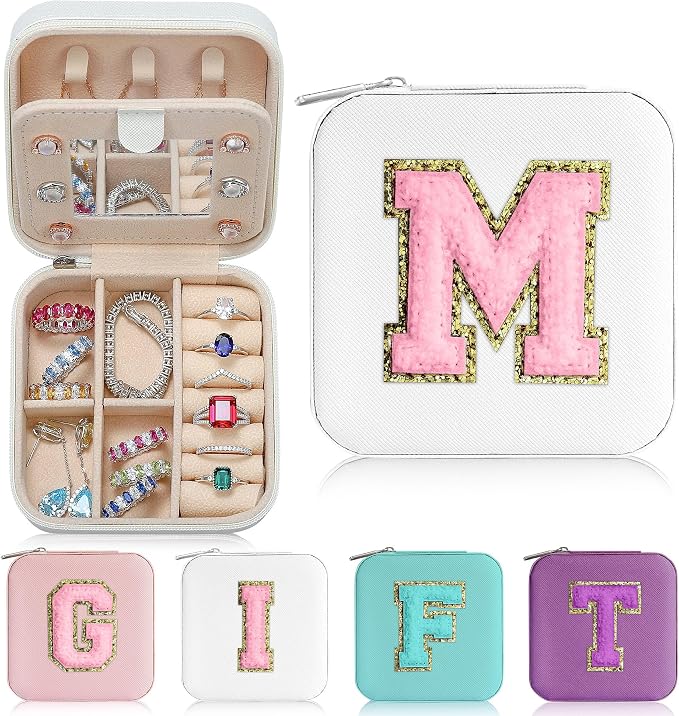 Parima Gifts for Mom - Birthday Gift for Women Mom, Travel Jewelry Case, Initial Jewelry Boxes, Travel Gifts for Women Girl, Ring, Necklace, Earring Organizer Box - Initial M White by PARIMA