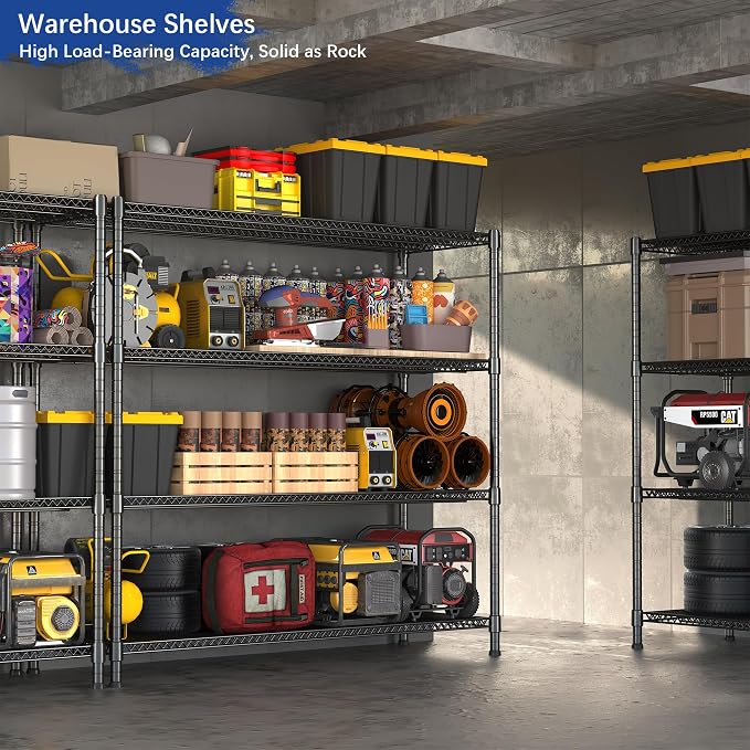 Heavy Duty Shelving, 72.2" H Garage Shelving Unit with Leveling Feet, 4-Tier Adjustable Garage Storage Shelves Metal Rack, Industrial Shelving for Warehaouse Storage, 60" W x 24" D x 72.2" H, Black - Image 2