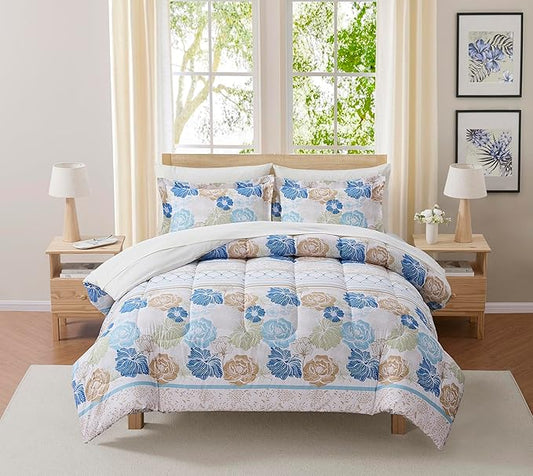 Floral Comforter Set Full Size with Sheets Bed in a Bag – Deep Pocket Fitted Sheet with Elastic Corners, Cozy Comforter, Pillowcases & Shams – Soft Microfiber All Season Bedding – Machine Washable