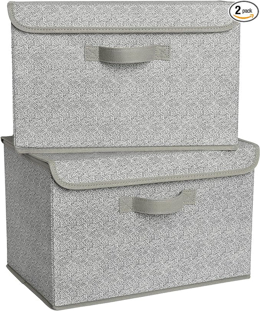GRANNY SAYS Storage Baskets with Lids, Clothes Storage Boxes, Fabric Storage Bins, Keepsake Box, Closet Organizers and Storage, Gray, 2-Pack by GRANNYSAYS