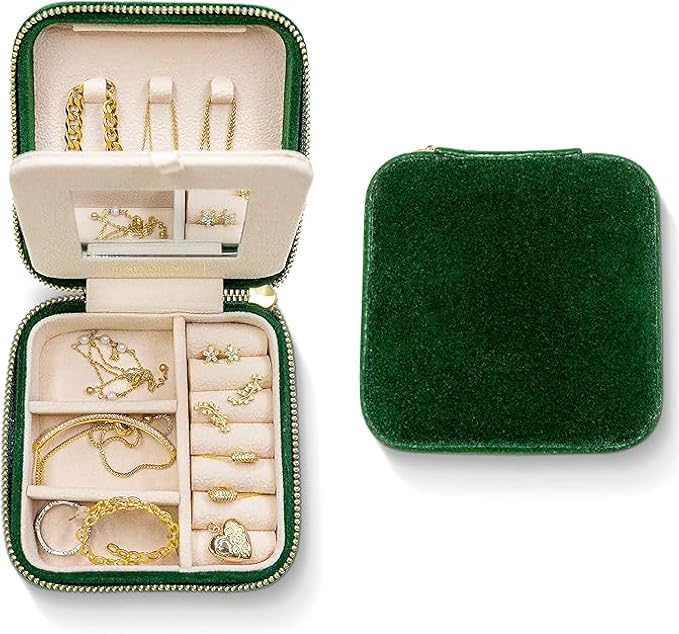 Benevolence LA Plush Velvet Jewelry Box | Travel Jewelry Case Organizer with Mirror | Featured in Oprah's Favorite Things | Best Gifts For Daughter, Girlfriend, Mom | Gifts For Her - Emerald by BenevolenceLA