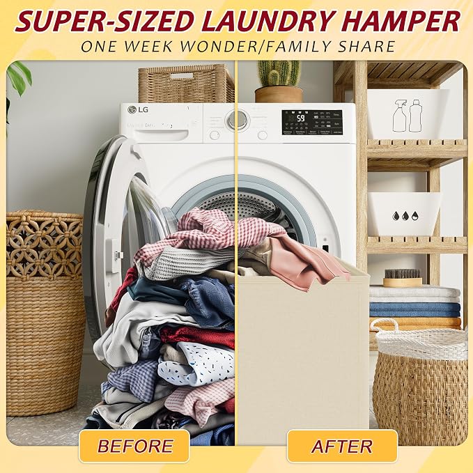 150L Laundry Hamper 2 Section, Large Laundry Hamper with Lid, Dirty Clothes Hamper with 2 Removable Inner Bags, Collapsible Laundry Basket Organizer for for Clothes Toys Towels, Hamper 2 Compartment - Image 6