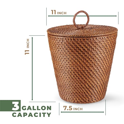 84ECO 3 Gallon Rattan Trash Can with Lid and Liner - Wicker Trash Can for Bathroom, Bedroom, Kitchen, Living Room - Image 6
