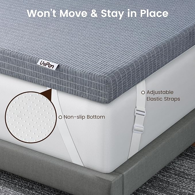 4 Inch Firm Mattress Topper Queen, Charcoal-Infused Firm Memory Foam Bed Topper for Back Pain Relief and Spinal Alignment, Dual-Sided Firmness, CertiPUR-US Certified, Removable Cover