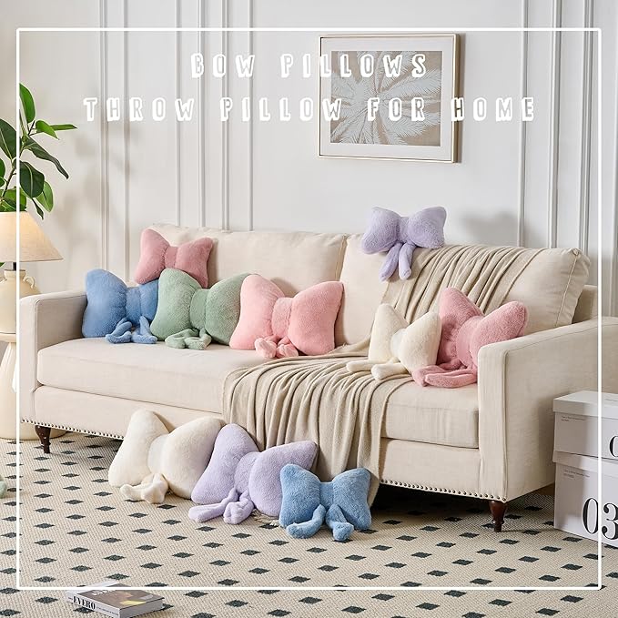 XIAIJIA Bow Pillow Decorative Pillows Aesthetic Home Decor Soft Seat Cushions Cute Throw Pillow for Couch Bow Room Decor Pink 12 * 9inch
