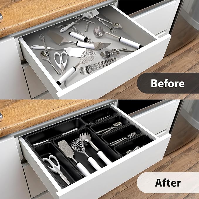 Simple Houseware Interlocking Desk Drawer Bins Organizer, 10 Packs, Black - Image 8