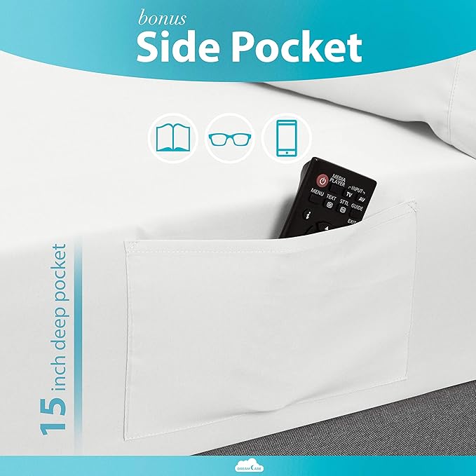 DREAMCARE King Size Sheets Set - 6 pcs Breathable Cooling Bed Sheets - up to 15" Deep Pocket King Sheet Set with Side Pockets - Extra Soft 100% Brushed Hypoallergenic Hotel Luxury Bedding - White