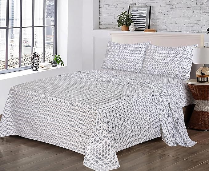 RUVANTI 100% Cotton Sheets – Twin XL Size Percale Bedding, Cooling & Breathable Floral Design, Durable with a Crisp, Soft & Comfortable Feel, 16" Deep Pocket, 3-Piece Set, Chevron