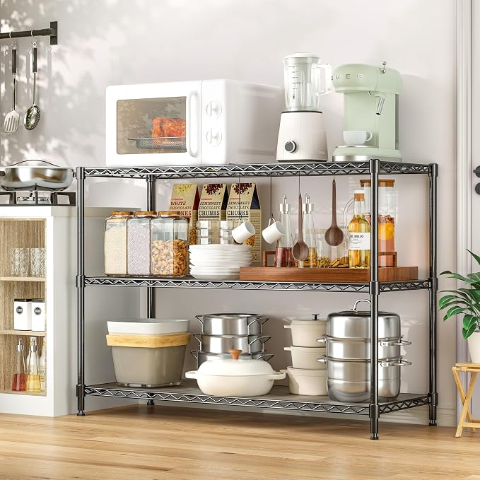 795LBS 3-Shelf Adjustable Storage Shelves 35.1" W x 14" D x 36" H Metal Shelving Unit Heavy Duty Wire Rack Small Organizer with Shelf Liners for Kitchen Pantry Bathroom Closet Garage Black - Image 2