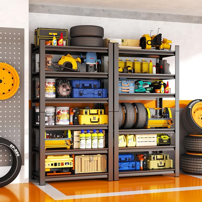 46" W Garage Shelving,6-Tier Heavy Duty Shelving, 3500 lbs Capacity Garage Storage Shelves, Industrial Shelves for Heavy Tools and Equipment, Ideal for Garage, Basement, Black 82" H x 46" W x 20" D - Image 9