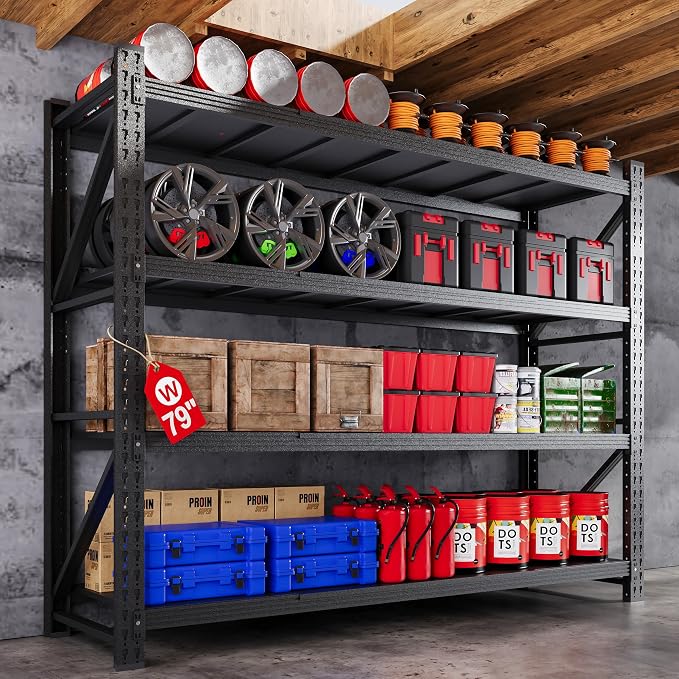 79”W Garage Shelving Heavy Duty, 7000LBS Metal Storage Shelves, 24” Deep Storage rack shelf, Steel Tall Industrial Shelving , 4 Tier Adjustable Standing Shelf for Warehouse / Shop 79"W x 24"D x 79"H by AFAIF
