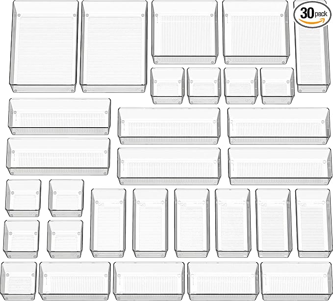 Simple Houseware 30 PCS Clear Plastic Drawer Organizers Set, 5-Size for Makeup, Bathroom, Bedroom and Office by SimpleHouseware