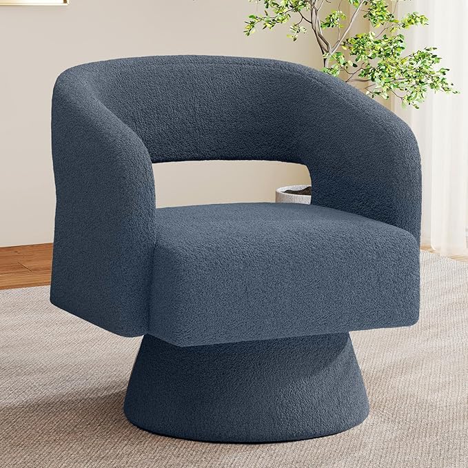 Nebuaegis Swivel Accent Chair, Modern Comfy Teddy Barrel Chairs, Oversized Upholstered Round Arm Chair for Living Room, Bedroom, Reading Room, Blue, 1 PCS