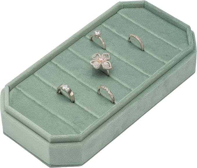 Velvet Ring Organizer Display Tray Jewelry Box Earring Holder Case for Wedding Birthday Christmas Day (Emerald Green) - Image 2