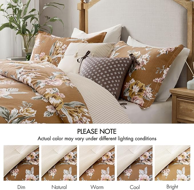 Madison Park Vintage Floral Reversible Comforters King Size Bed, All Season, Down Alternative Bedding Comforter, Bedskirt, Pillows, Shams, Salara, Queen Terracotta 7 Piece | Reversible