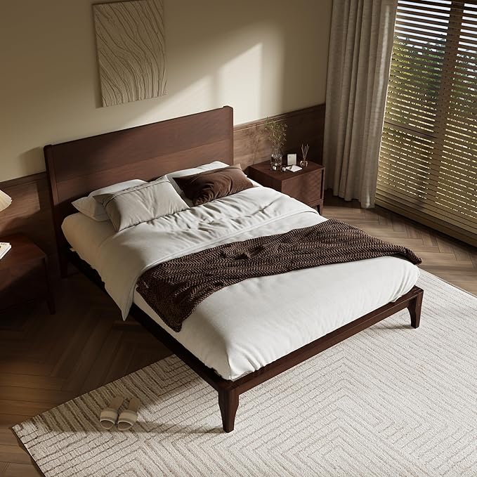 Merax King Size Bamboo Platform Bed, Mid-Century Modern Bed Frame with Tall Headboard, Solid Sustainable Bedframe King-Size, Wood Slat Support, No Box Spring Needed, Easy Assembly, Espresso