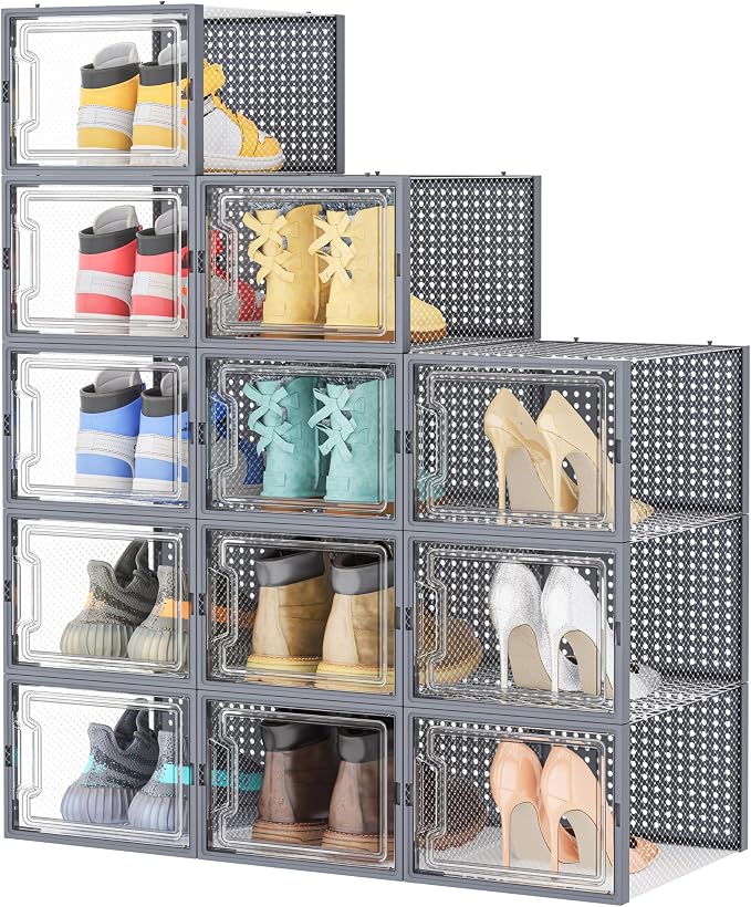 HOMIDEC Shoe Storage, 12 Pack Shoe Organizer for Closet, Shoe Boxes Clear Plastic Stackable Shoe Containers with Lids for Size 13 by DecorateYourHome