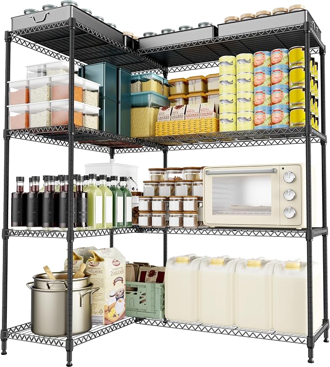 M MZG 4 Tiers Storage Shelves Load 1200LBS, Metal Shelving Wire Metal Shelving Unit Shelves for Storage Adjustable Garage Shelving for Pantry Kitchen Garage Black 15.8" D x 33.5" W x 59.5" H by MEIGAOPLASTICANDMETALHKCOLIMITED